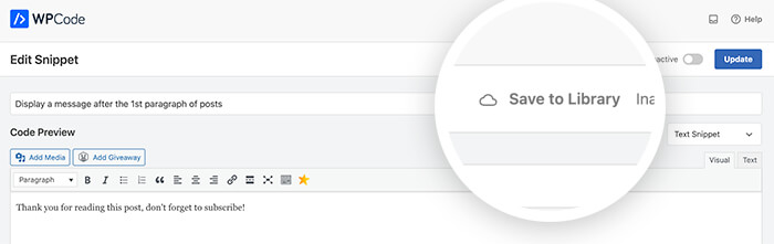 Save Snippet to Cloud Library with WPCode
