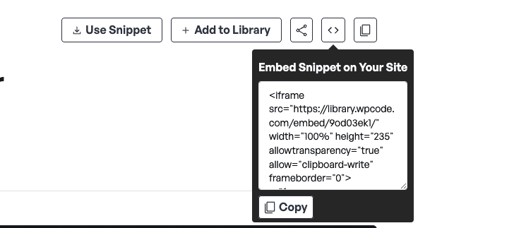 Embed snippets on your site and allow anybody using WPCode to install snippets super quickly