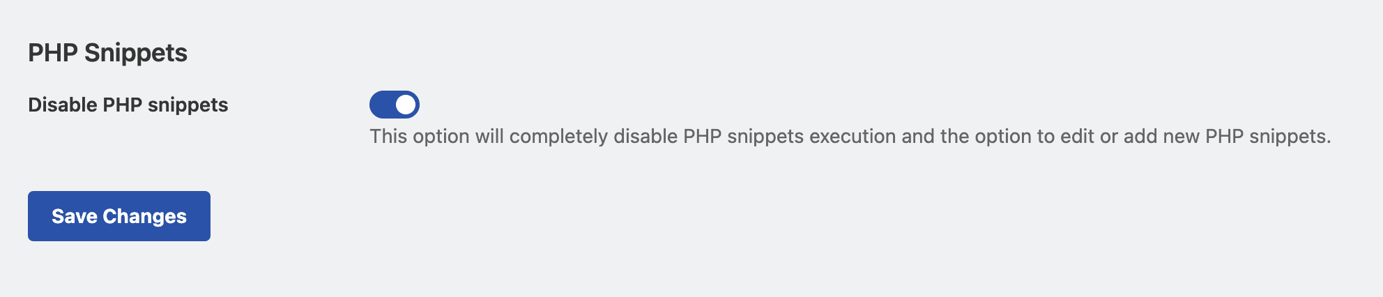 Setting to disable PHP snippets in WPCode