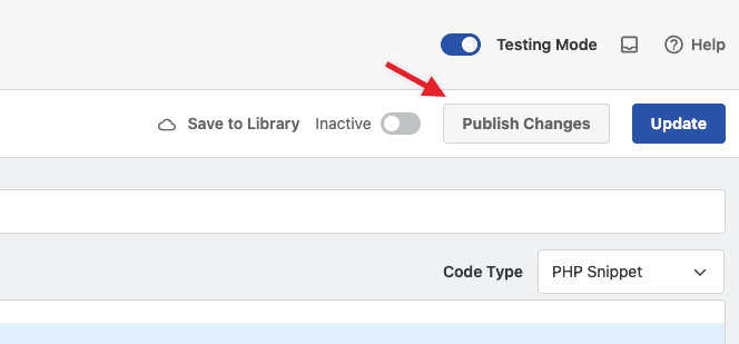 Publish Changes button is available for individual snippet changes