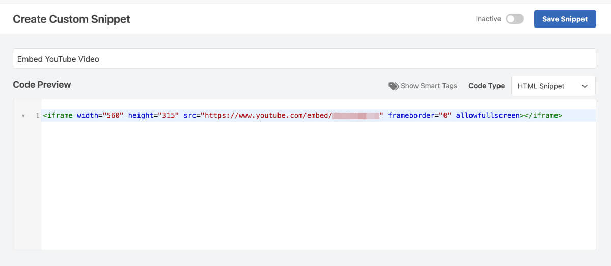html code example, embed youtube video