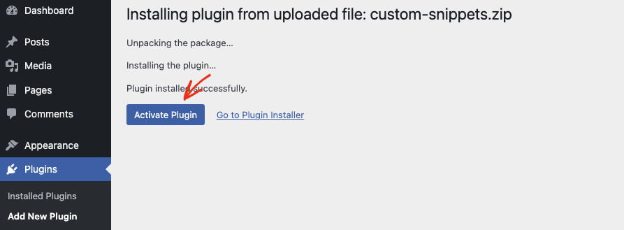 Activating custom plugin