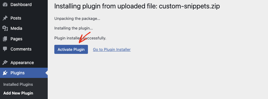 How To Copy-Paste Code Snippets Into WordPress: Activating custom plugin