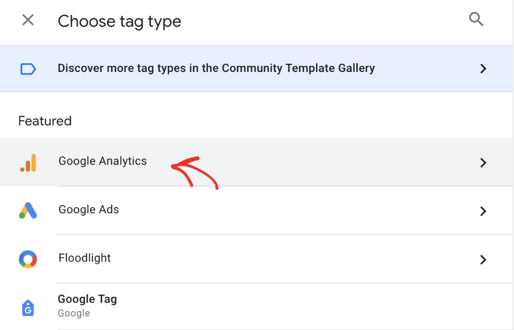 Choose Google Analytics from the dropdown