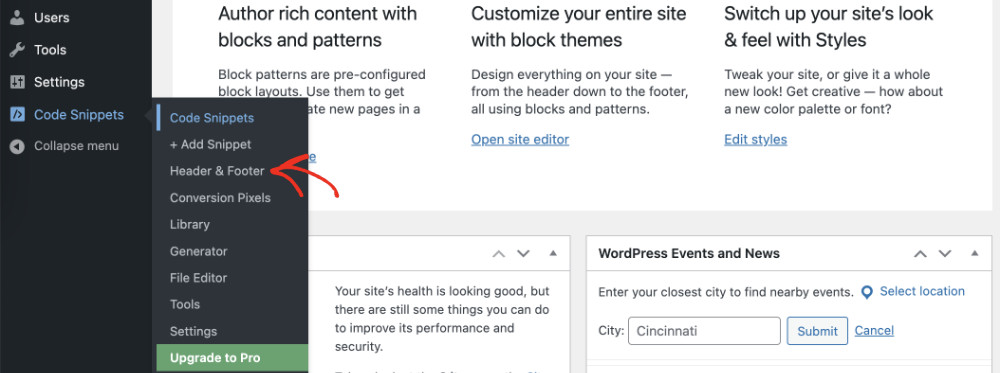 How To Add Google Tag Manager To WordPress: Go to header and footer in WPCode