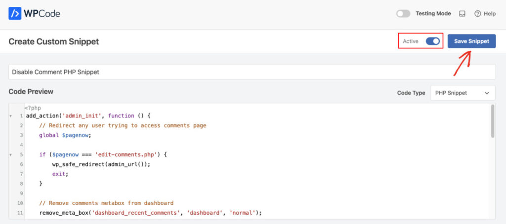 How To Copy-Paste Code Snippets Into WordPress: Saving changes and activating the code snippet