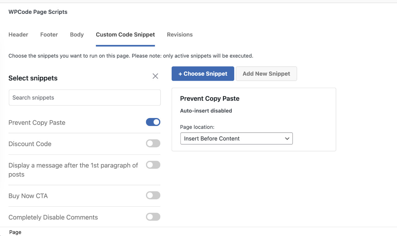 choosing which snippet to load in a specific page