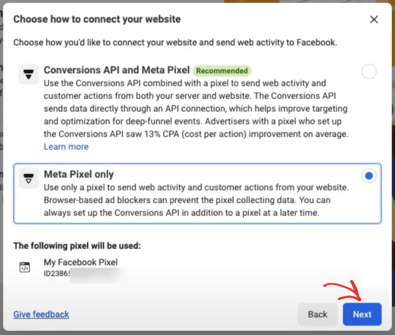 How To Add The Facebook Pixel To WordPress: creating Facebook pixel step 5