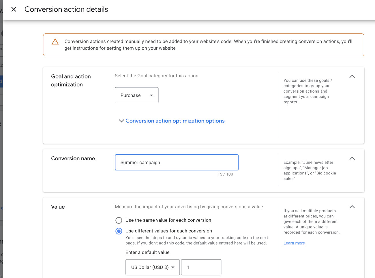 How to add Google Ads conversion tracking in WordPress: creating conversion action step 6