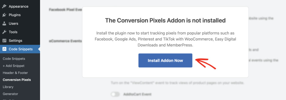 How To Add Snapchat Pixel To WordPress: add Snapchat Pixel using Conversion Pixel step 1