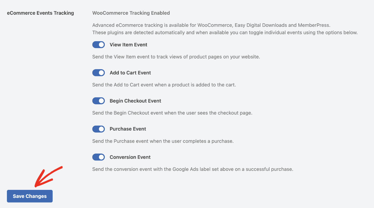 How to add Google Ads Conversion tracking in WordPress: Configuring eCommerce event tracking in WPCode.