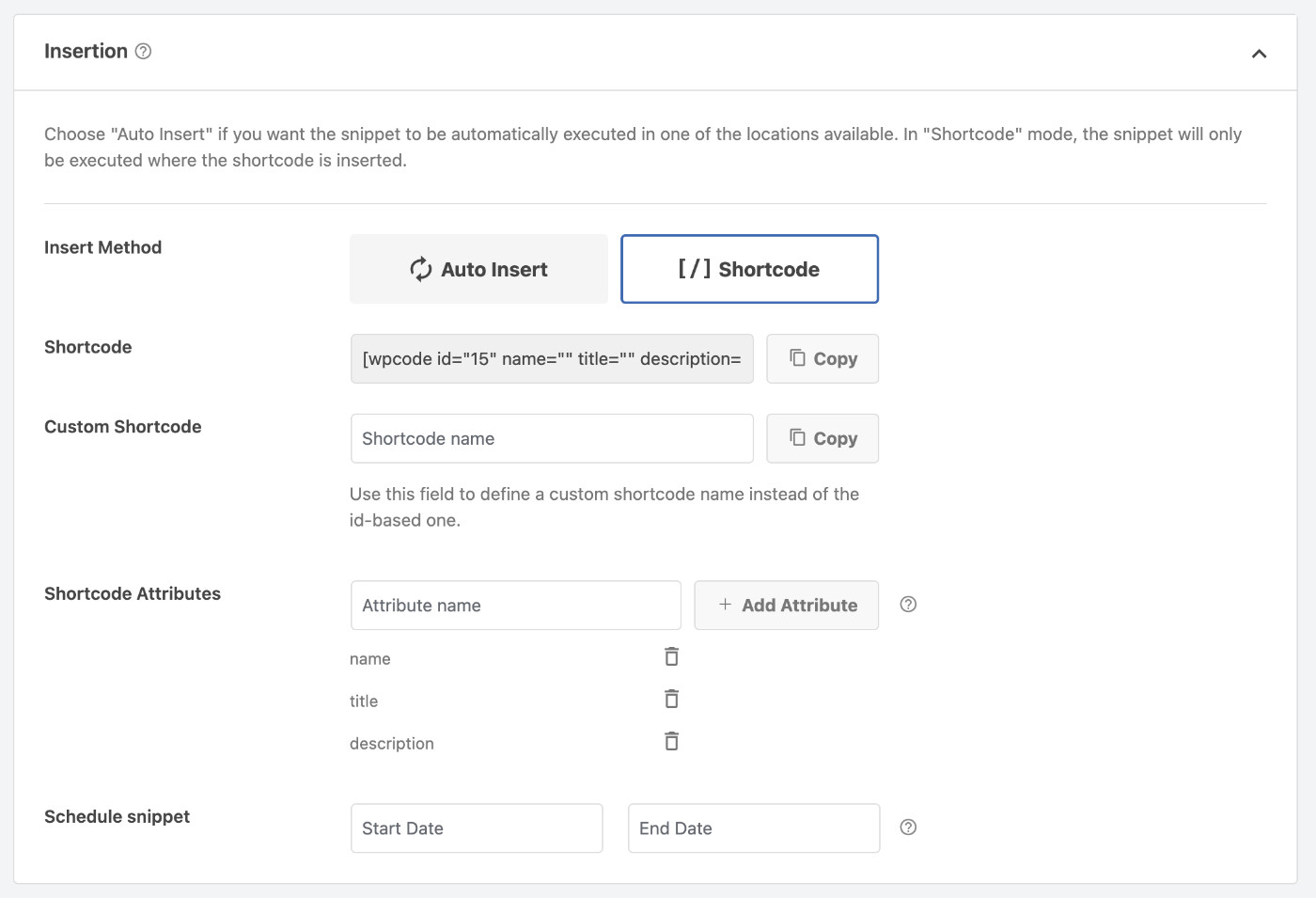 New Elementor Widget, 10 Languages & More in WPCode v2.1.10: Shortcode attribute example 