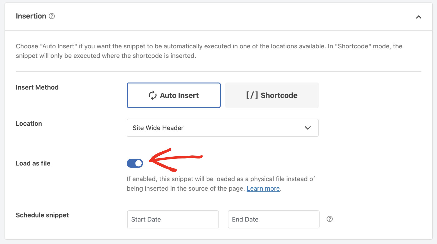 Introducing Files For JavaScript & CSS Snippets In WPCode v2.1.11: How to load code snippets as files step 2