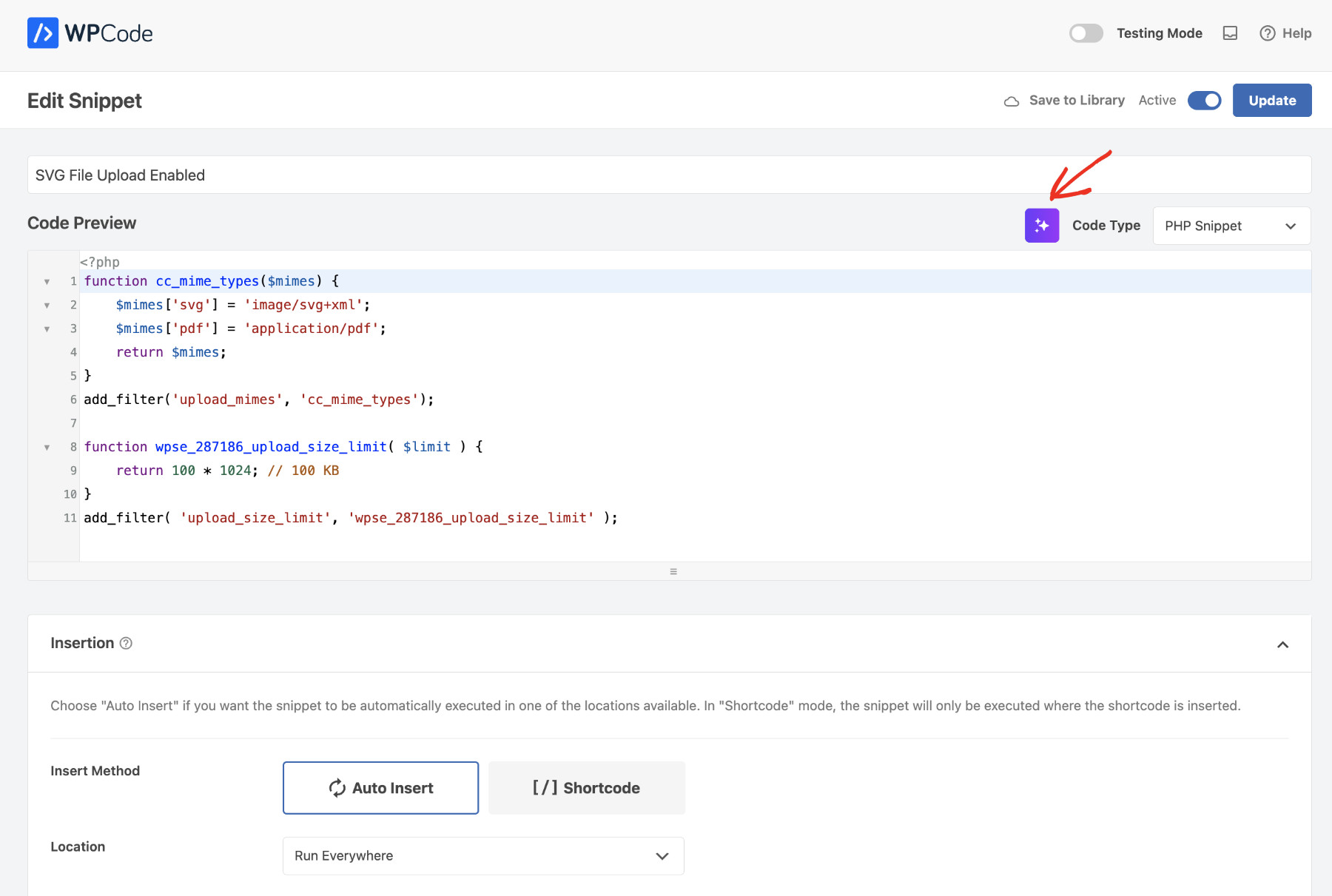 Say Hello to WPCode AI: Easily Create And Update Code: Modifying Code Snippets Using AI Step 1