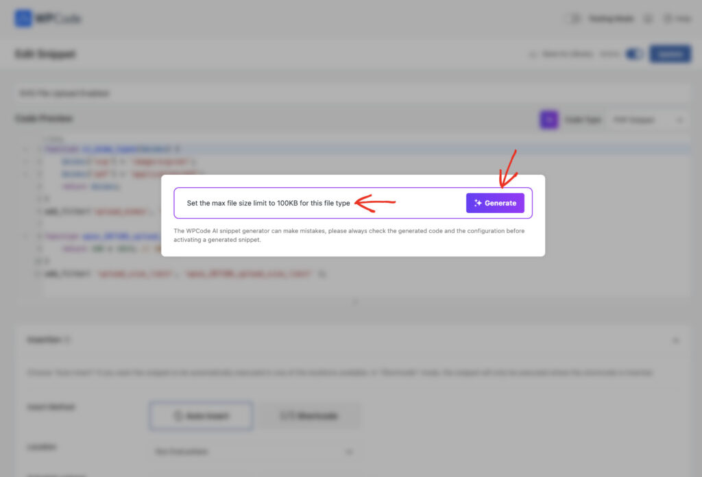 create php ai generated snippet with wpcode