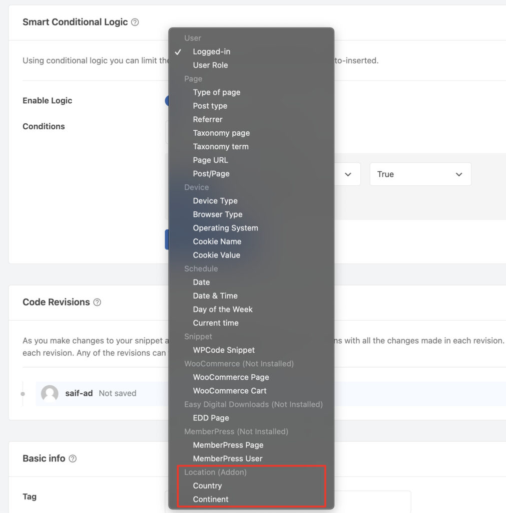 location based code snippets