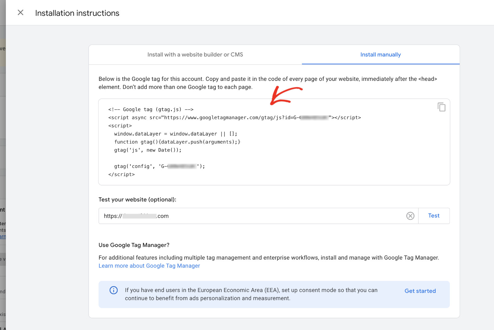 How to add Google Analytics to WordPress: copy Google tag for Google Analytics