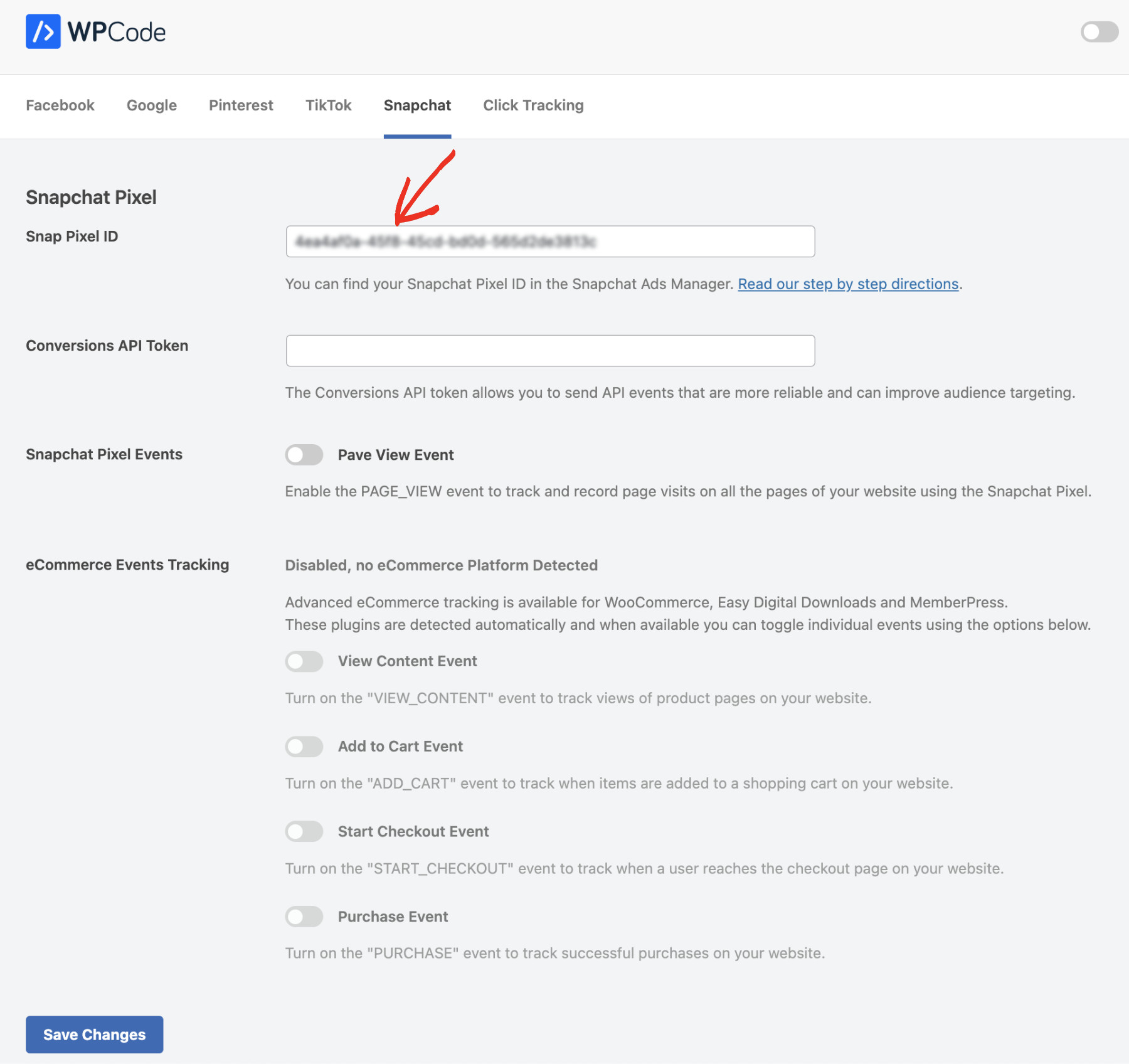 How To Add Snapchat Pixel To WordPress: add Snapchat Pixel using Conversion Pixel step 3
