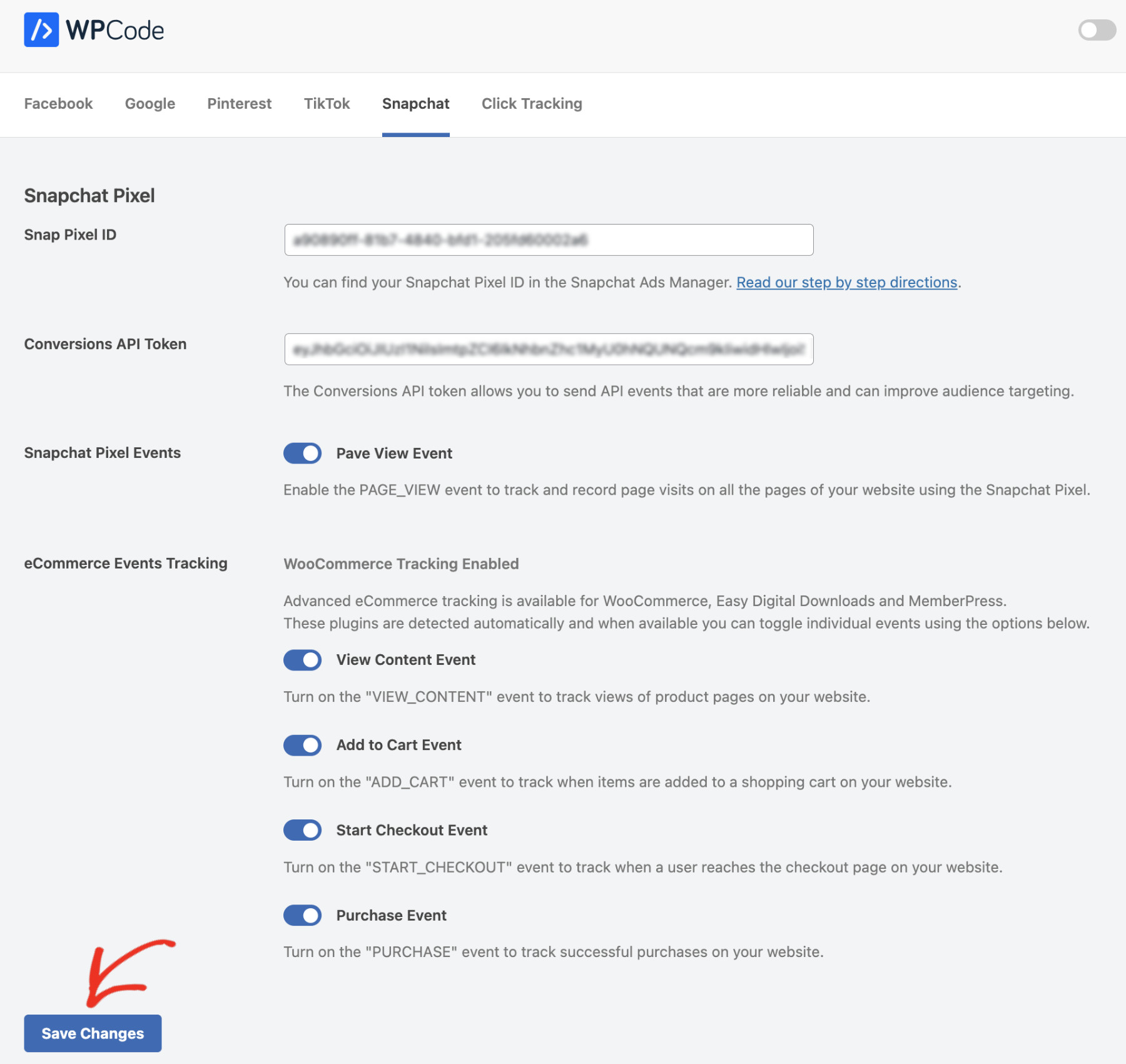 How To Add Snapchat Pixel To WordPress: add Snapchat Pixel using Conversion Pixel step 6