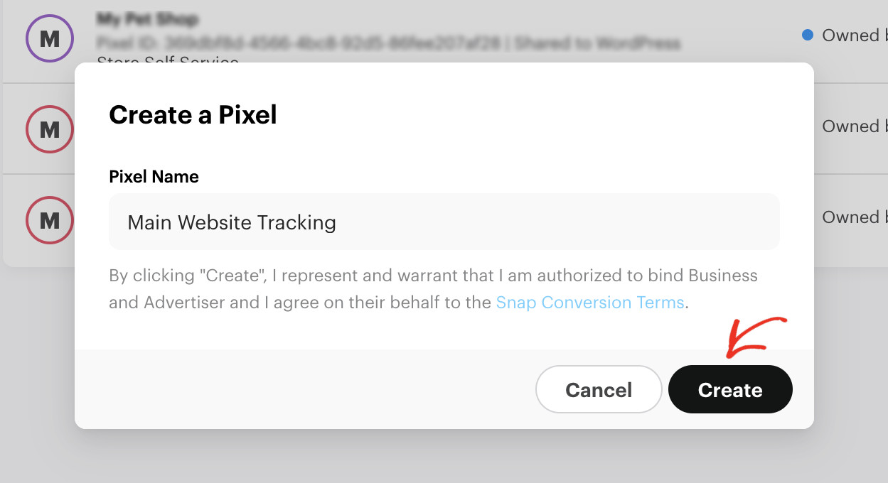 How To Add Snapchat Pixel To WordPress: create Snapchat Pixel step 3