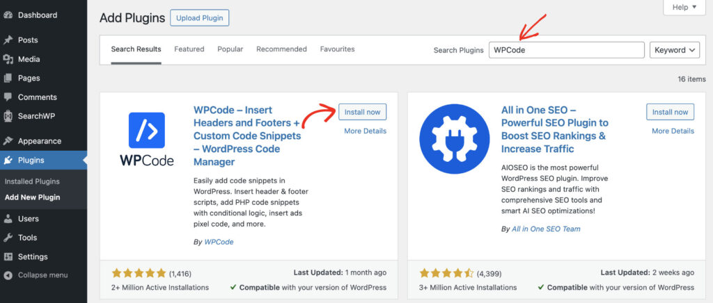 Install WPCode lite version