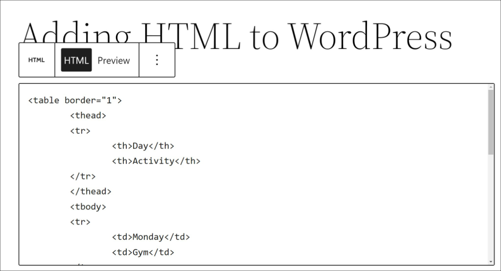 Paste html code in block