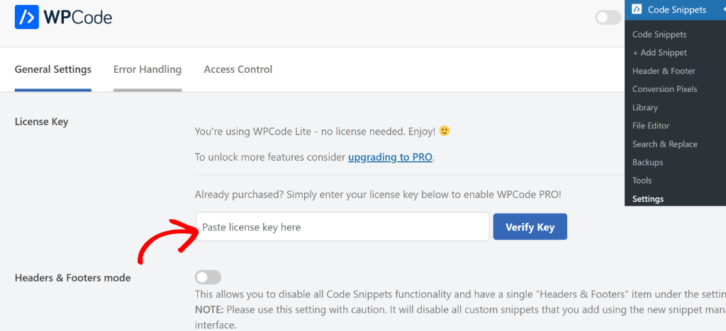 WPCode license key