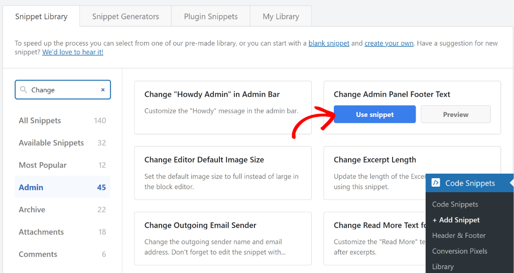 Select change admin panel footer text