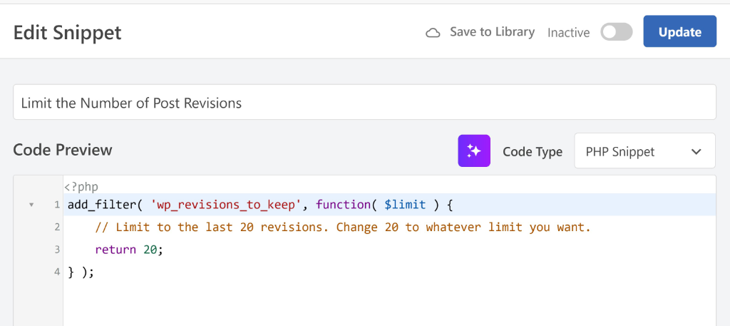 View post revisions code snippet