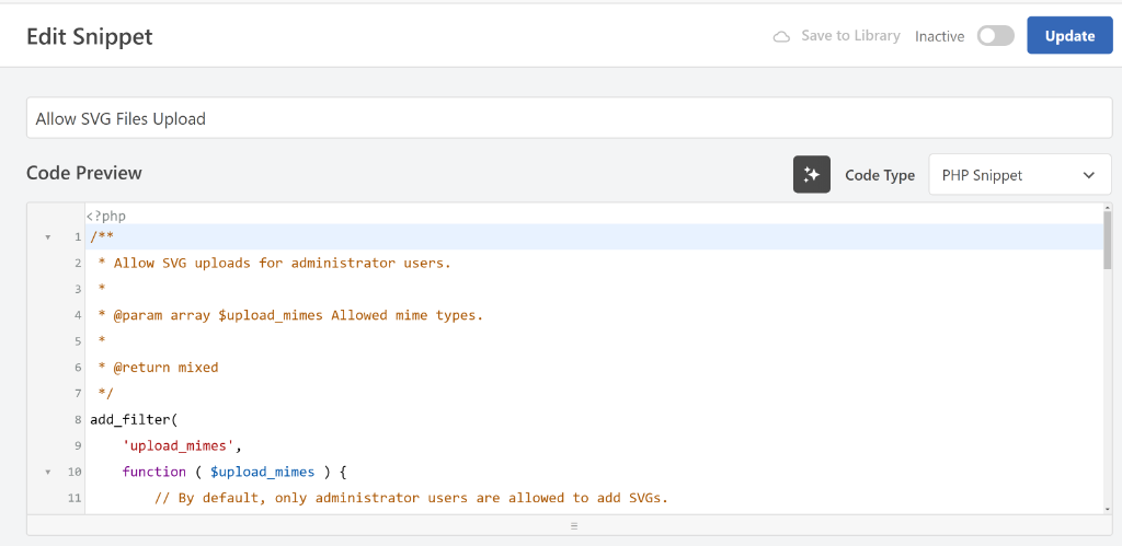 View snippet in code editor