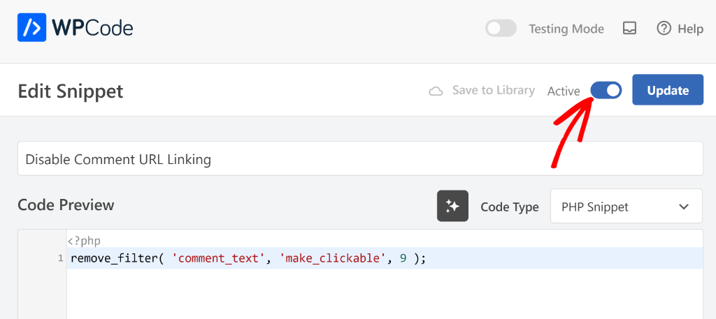 Activate the snippet code