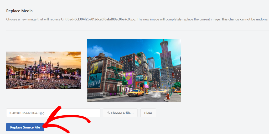 Click the replace source file