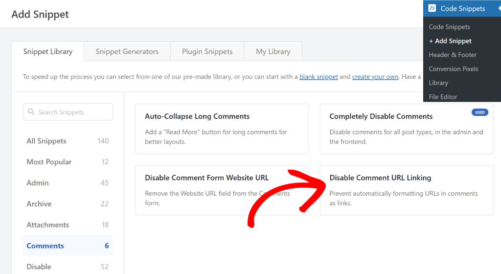 Disable comment URL linking