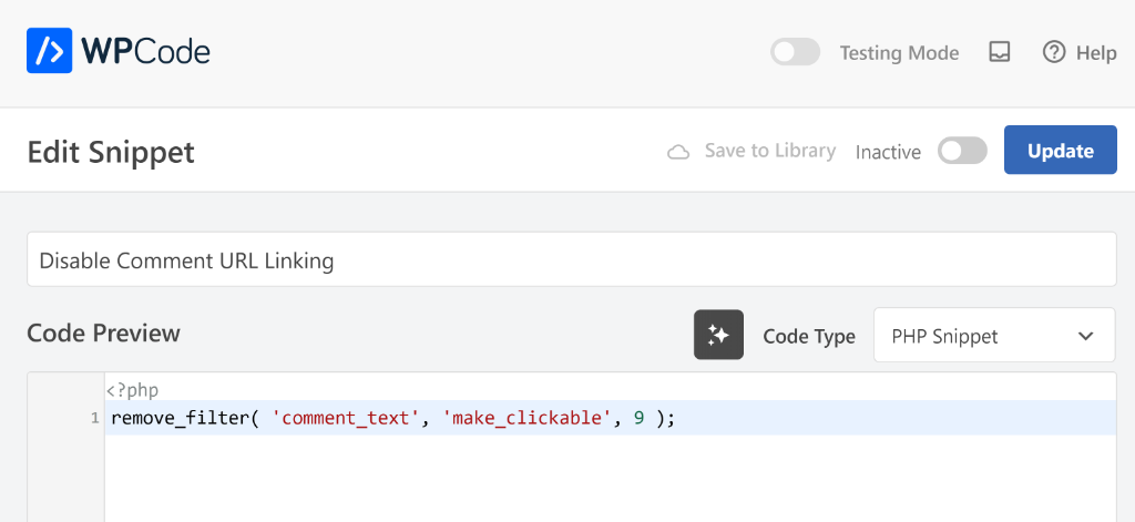 View disable comment linking snippet