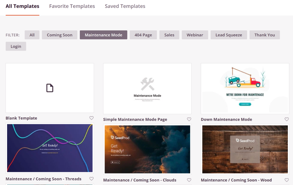 Choose maintenance mode template