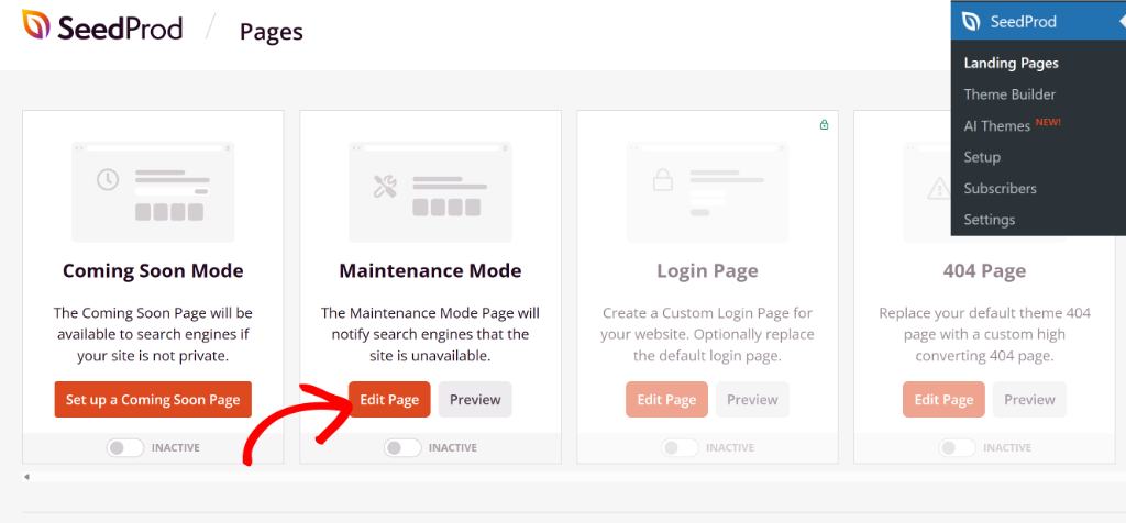 Edit maintenance mode page