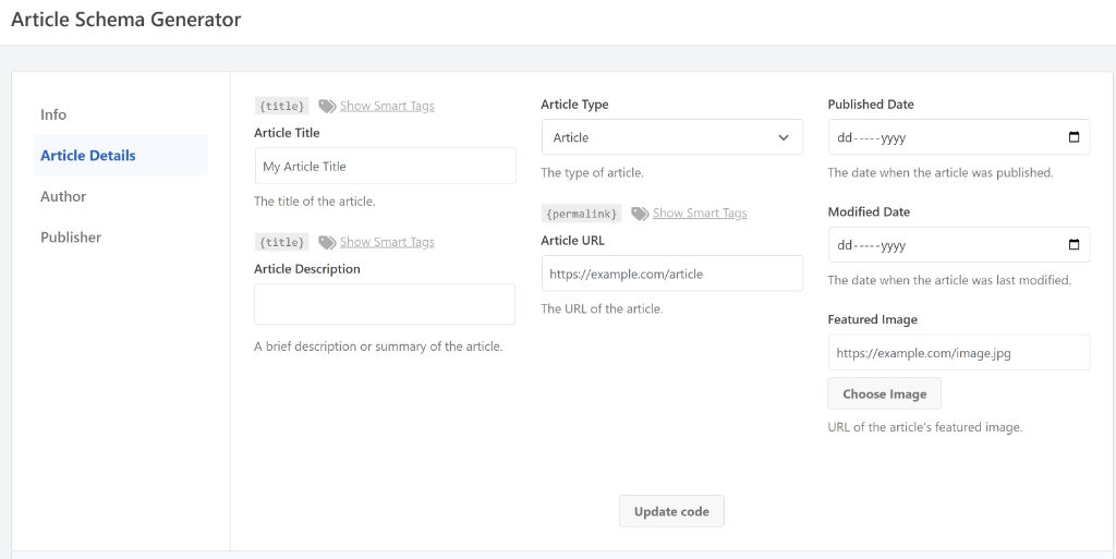 Enter details of schema