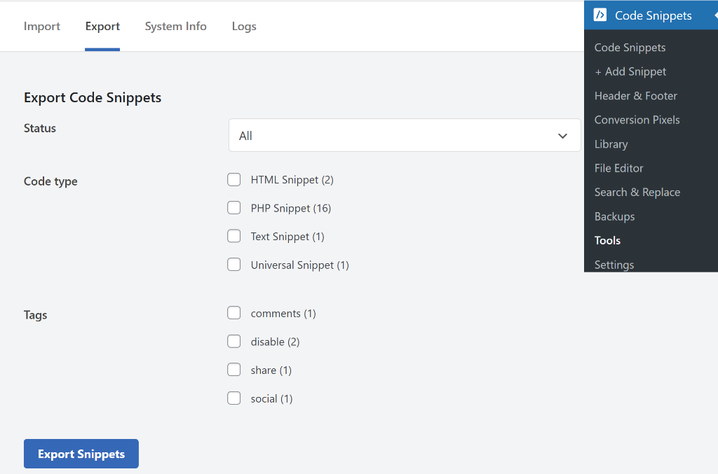 Export code types