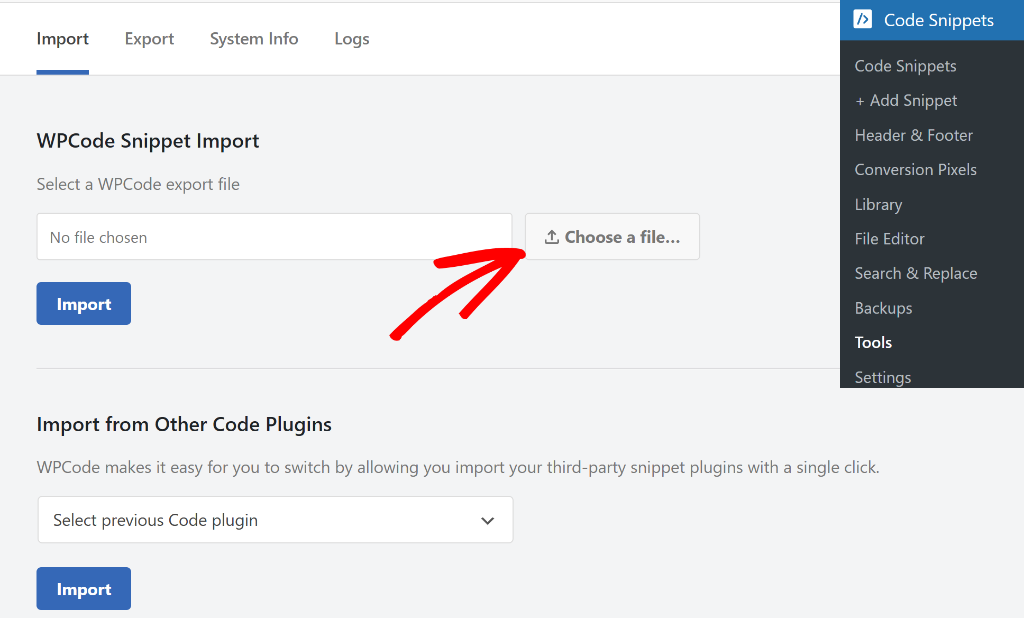 Import code snippets