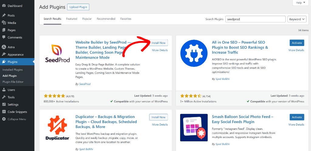 Install SeedProd plugin