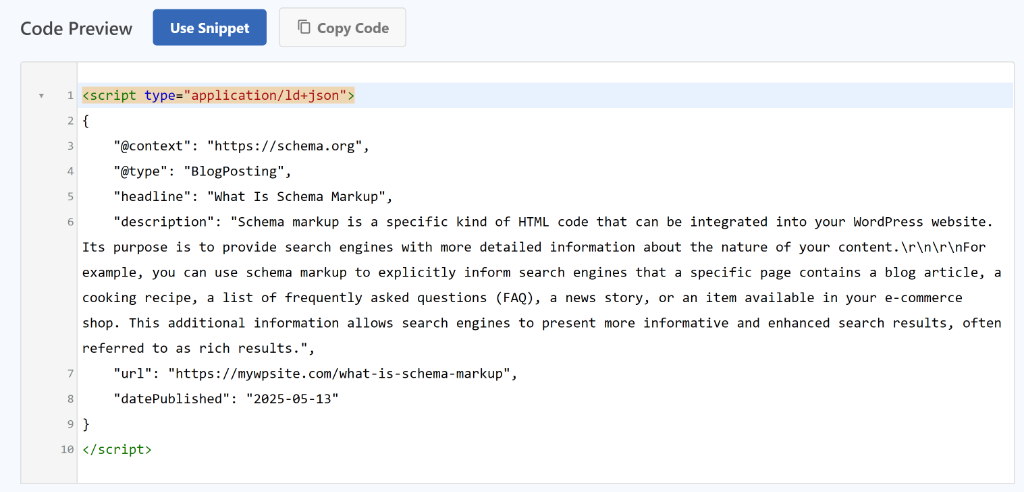 Preview schema code