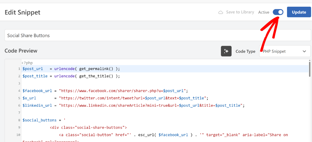 Update social share buttons snippet