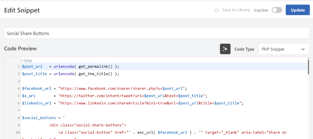View social share buttons code