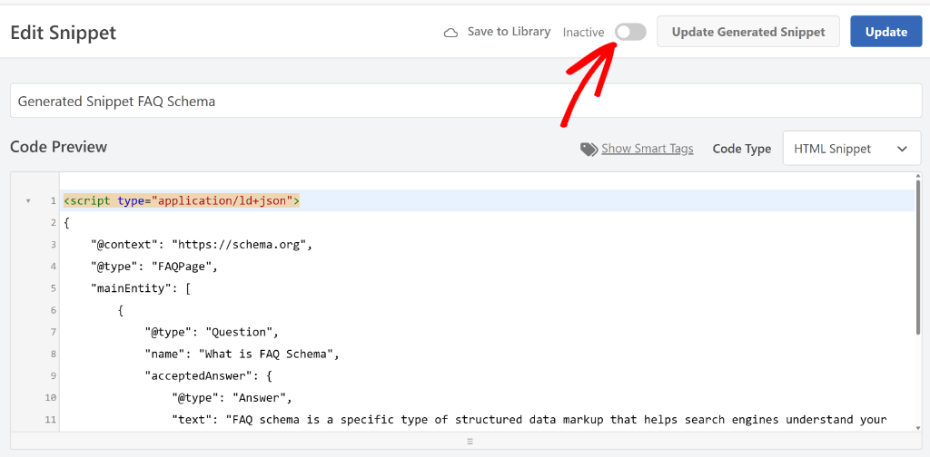 Activate the FAQ schema code
