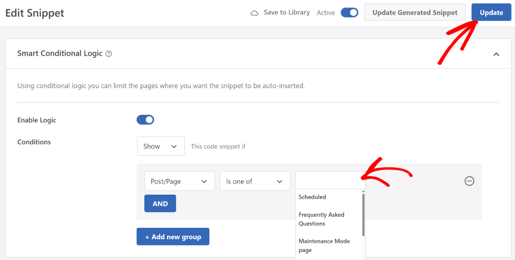 Choose your page from dropdown menu