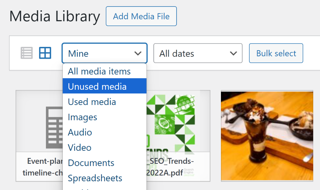 Filter images for unused and used