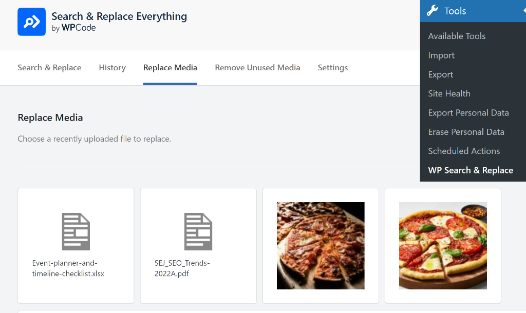 Go to replace media tab