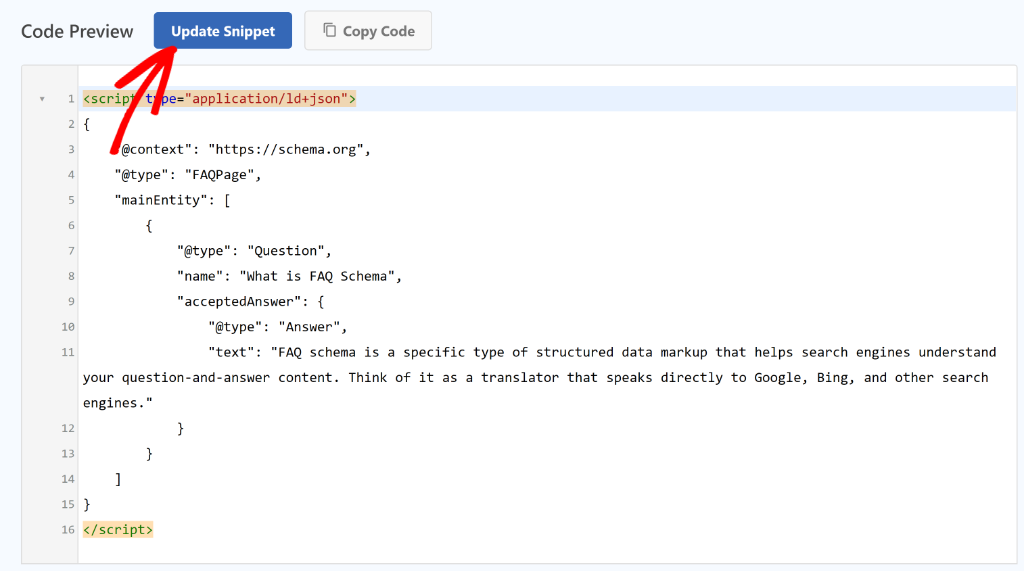 See preview of FAQ schema code