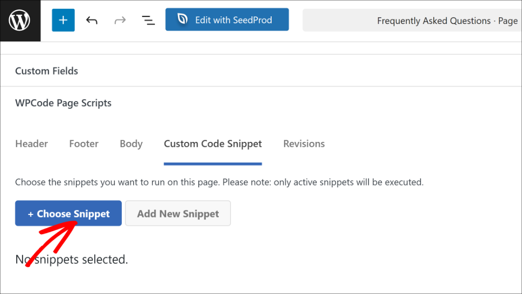 Select a snippet to add to a page