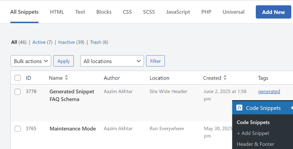 Select FAQ schema code
